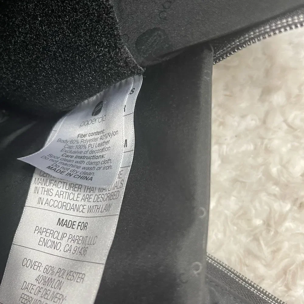 Paper Clip Black Nylon Quilted Large Diaper Bag silver tone hardwares.